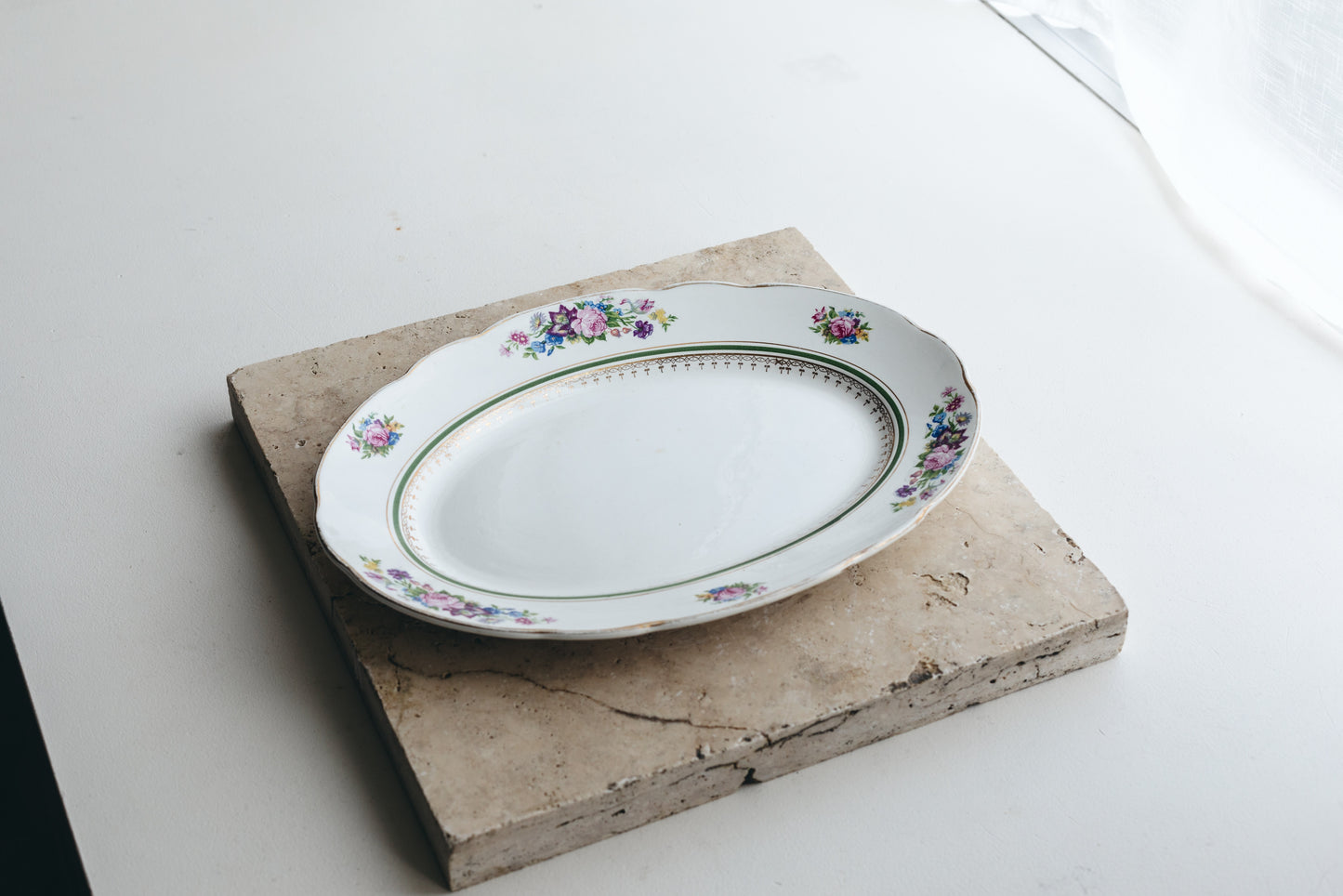 【アンティーク品】ヨーロッパ 花柄楕円皿(中)