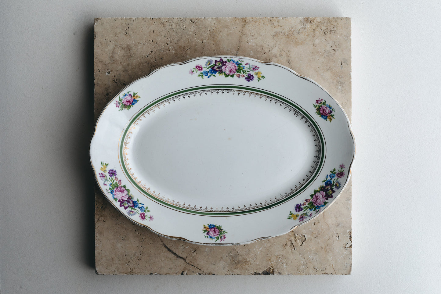 【アンティーク品】ヨーロッパ 花柄楕円皿(中)