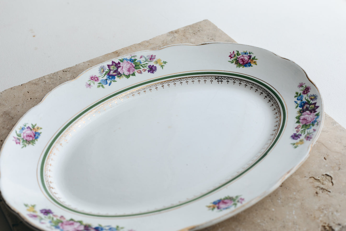 【アンティーク品】ヨーロッパ 花柄楕円皿(中)