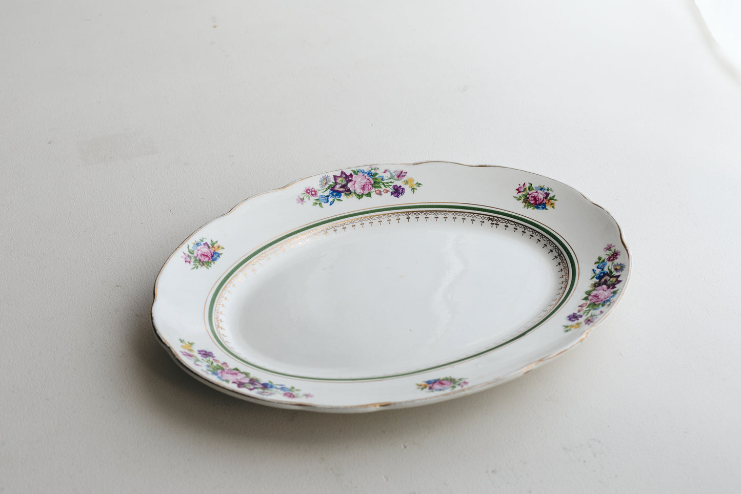 【アンティーク品】ヨーロッパ 花柄楕円皿(中)